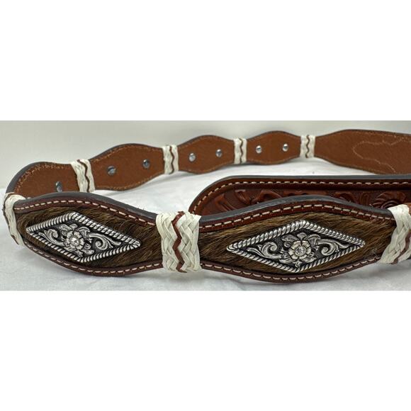 Nocona Tooled Leather, Calf Hair Belt, Size 38, Men's - Picture 4 of 11